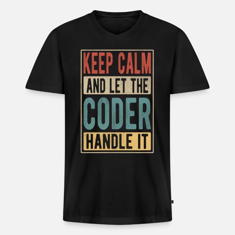Coder Retro Gift - Men's Premium Organic T-shirt with V-neck - black