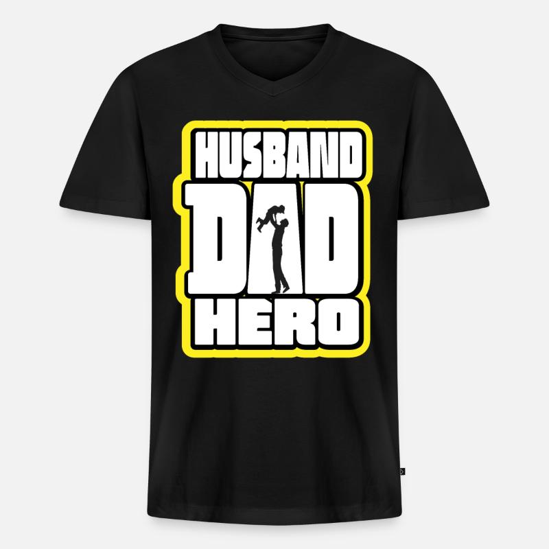 Ehemann Papa Held Retro - Männer Premium Bio T-Shirt mit V-Ausschnitt - Schwarz