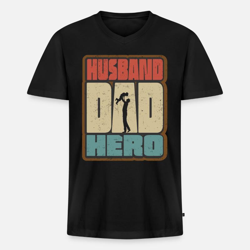 Ehemann Papa Held Retro - Männer Premium Bio T-Shirt mit V-Ausschnitt - Schwarz