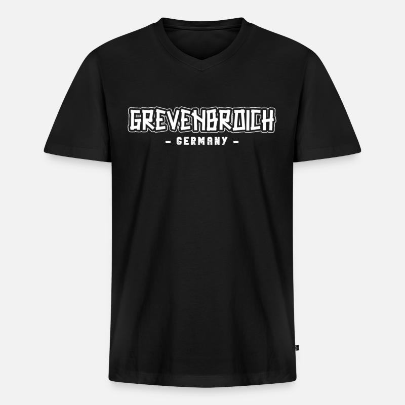 Grevenbroicherin Grevenbroicher Grevenbroich - Männer Premium Bio T-Shirt mit V-Ausschnitt - Schwarz