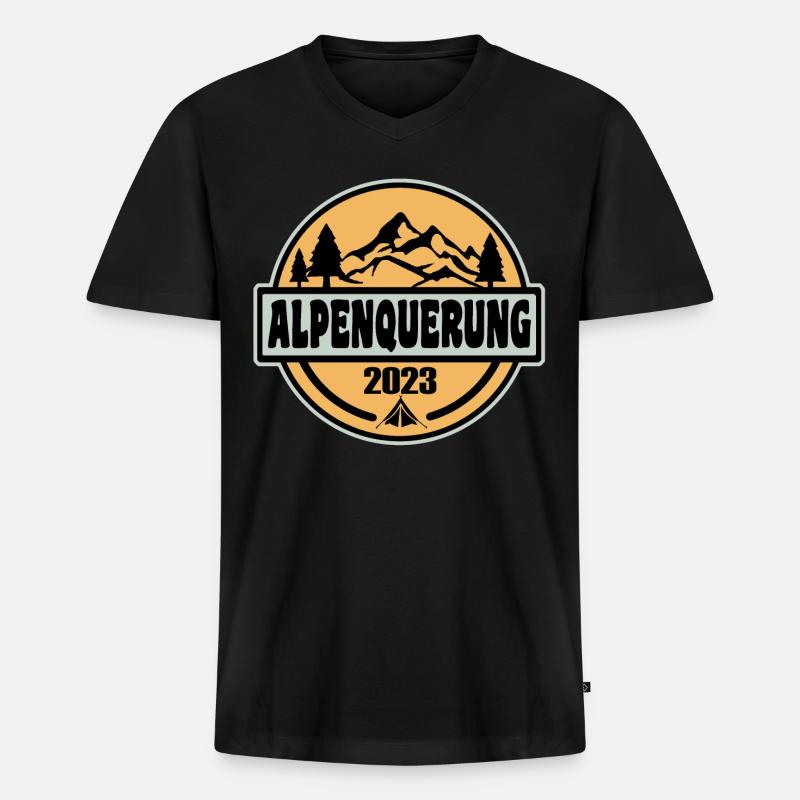 Alpenquerung 2023 - Männer Premium Bio T-Shirt mit V-Ausschnitt - Schwarz