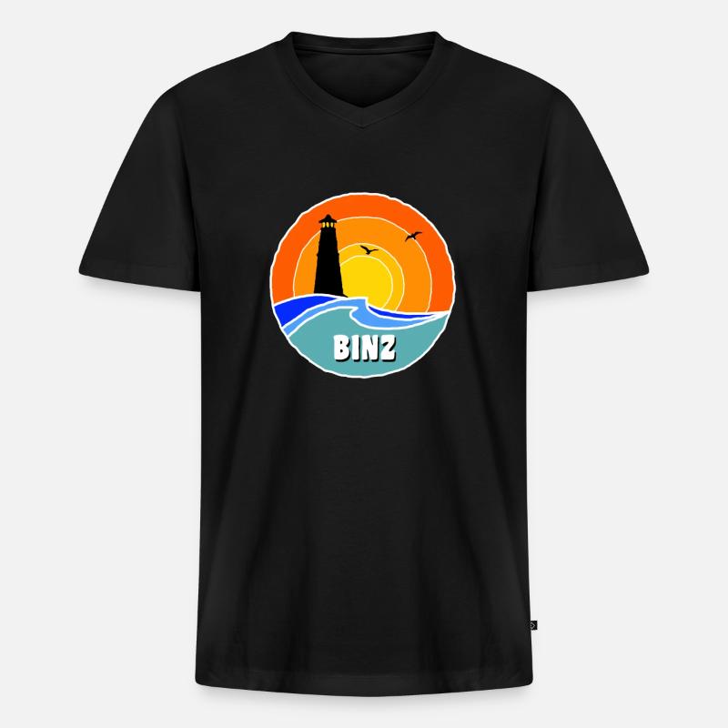 Ostsee Leuchtturm Binz - Männer Premium Bio T-Shirt mit V-Ausschnitt - Schwarz