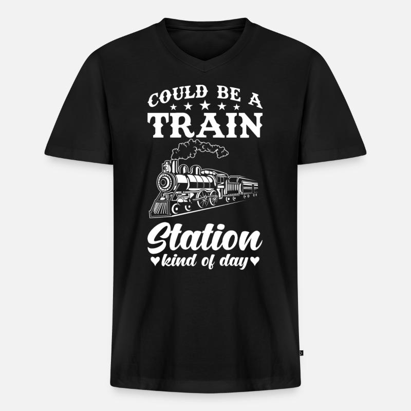 Zugreise Reise - Männer Premium Bio T-Shirt mit V-Ausschnitt - Schwarz