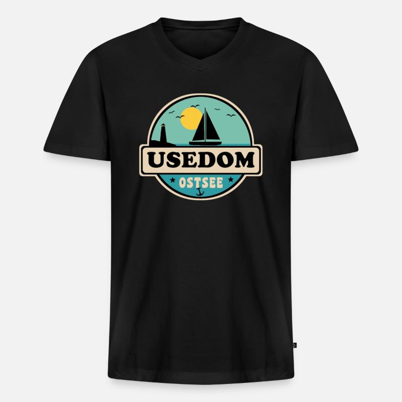 Usedom - Männer Premium Bio T-Shirt mit V-Ausschnitt - Schwarz
