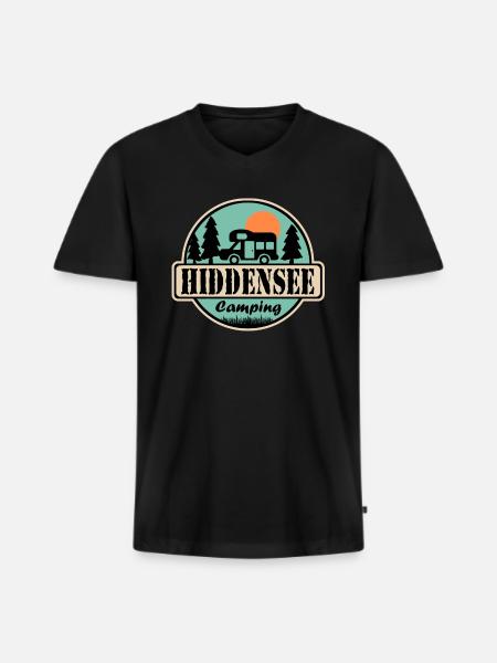 Hiddensee Camping - Männer Premium Bio T-Shirt mit V-Ausschnitt - Schwarz