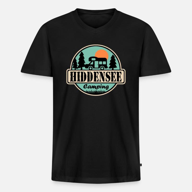 Hiddensee Camping - Männer Premium Bio T-Shirt mit V-Ausschnitt - Schwarz