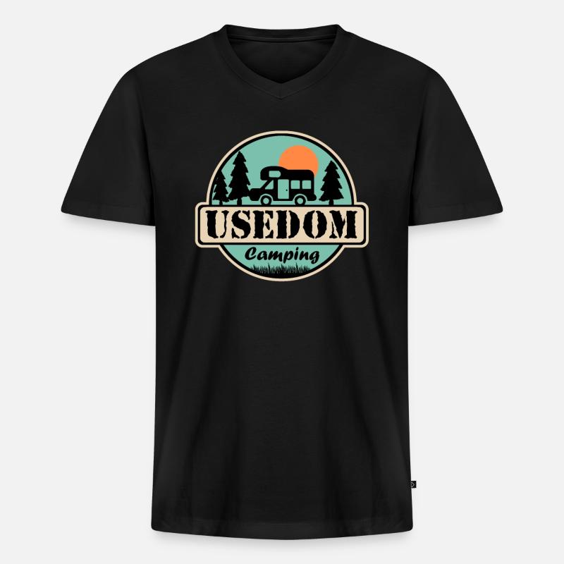 Usedom Camping - Männer Premium Bio T-Shirt mit V-Ausschnitt - Schwarz