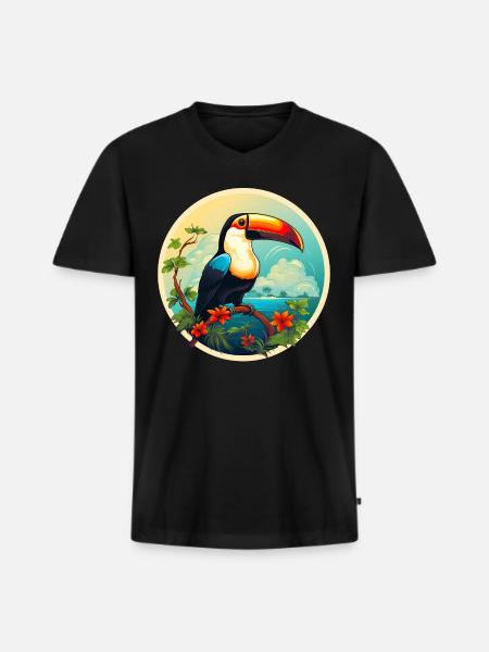Toucan sur la plage - T-shirt encolure en V Premium bio Homme - noir