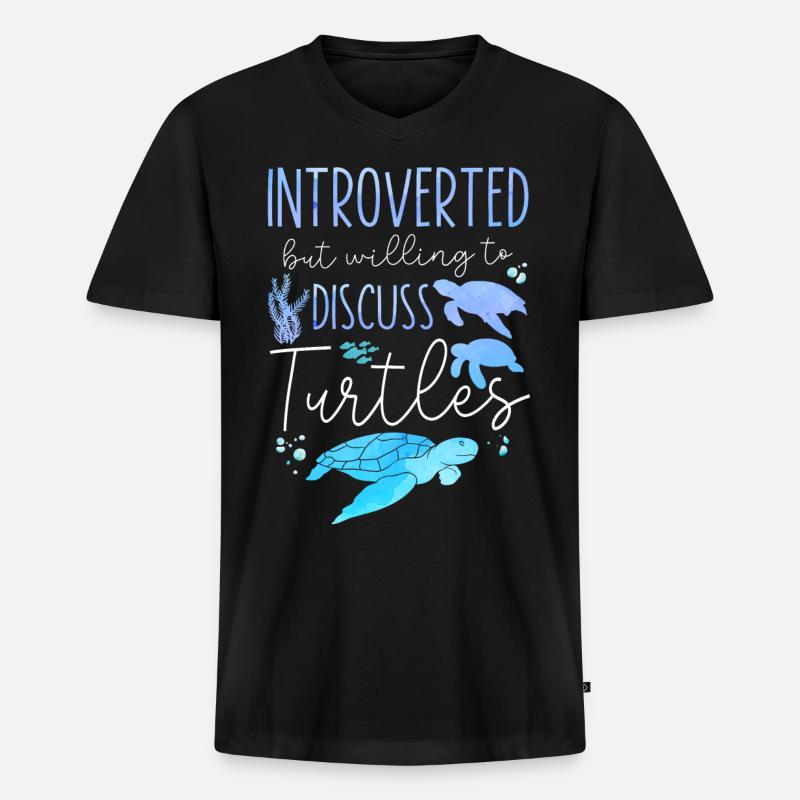 Sea Turtle Tortoise Introverted - Männer Premium Bio T-Shirt mit V-Ausschnitt - Schwarz