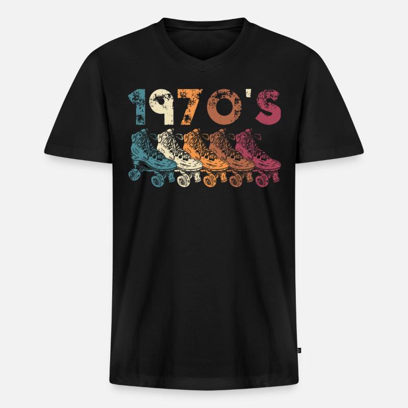 70s Rollerskate Rollerskating - Männer Premium Bio T-Shirt mit V-Ausschnitt - Schwarz