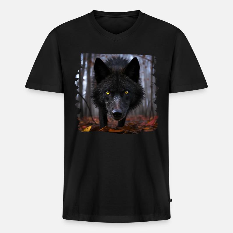 Wölfe realistic Wolf - Männer Premium Bio T-Shirt mit V-Ausschnitt - Schwarz