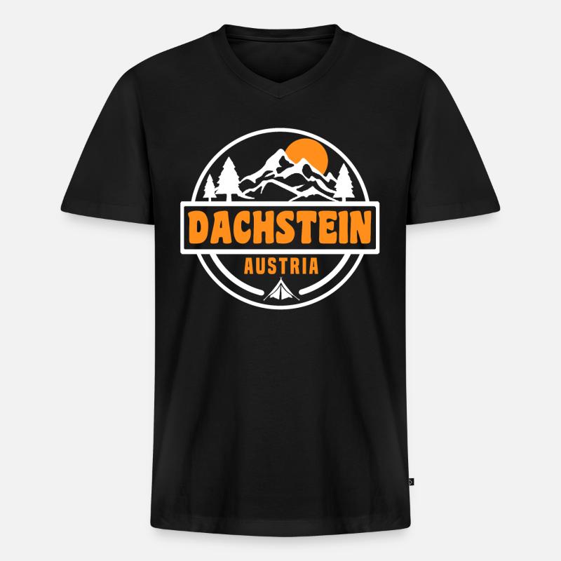 Dachstein - Männer Premium Bio T-Shirt mit V-Ausschnitt - Schwarz