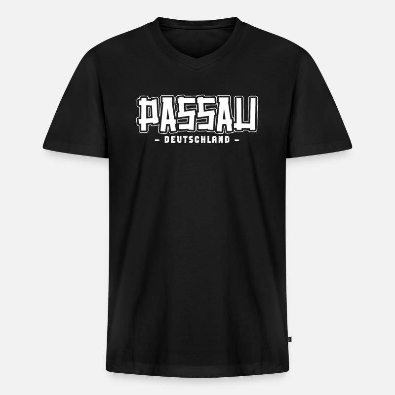Passauerin Passauer Passau - Männer Premium Bio T-Shirt mit V-Ausschnitt - Schwarz
