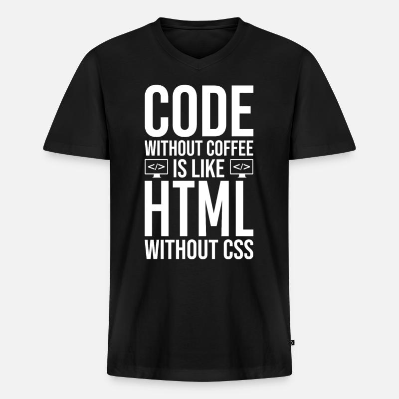 Coder Café Cadeau - T-shirt encolure en V Premium bio Homme - noir