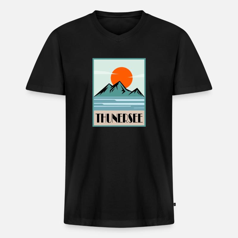 Thunersee - Männer Premium Bio T-Shirt mit V-Ausschnitt - Schwarz