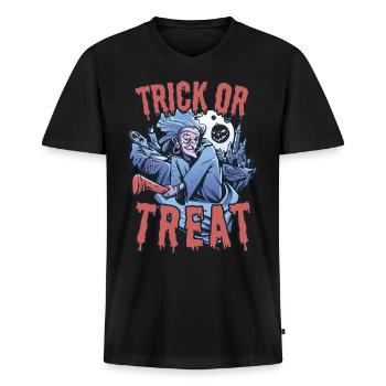 Trick or Treat Creepy Halloween Witch with Broom - Men's Premium Organic T-shirt with V-neck - black - Front - Nico (187cm)