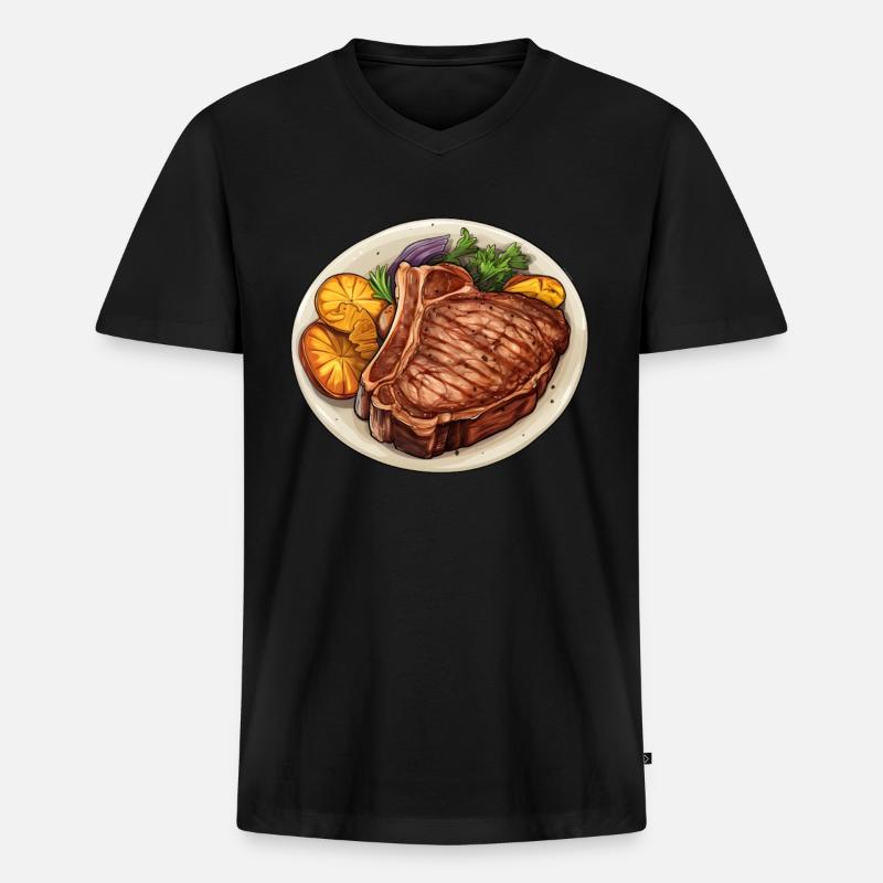 Steak Fleisch Essen - Männer Premium Bio T-Shirt mit V-Ausschnitt - Schwarz