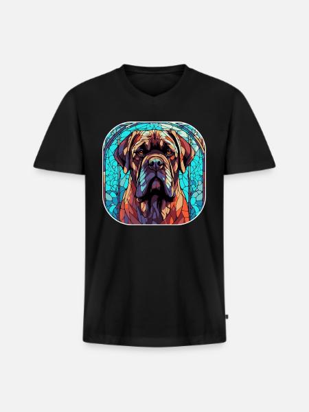 Farverig engelsk mastiff hunderace akvarel glas - Premium økologisk T-shirt med V-hals til mænd - sort