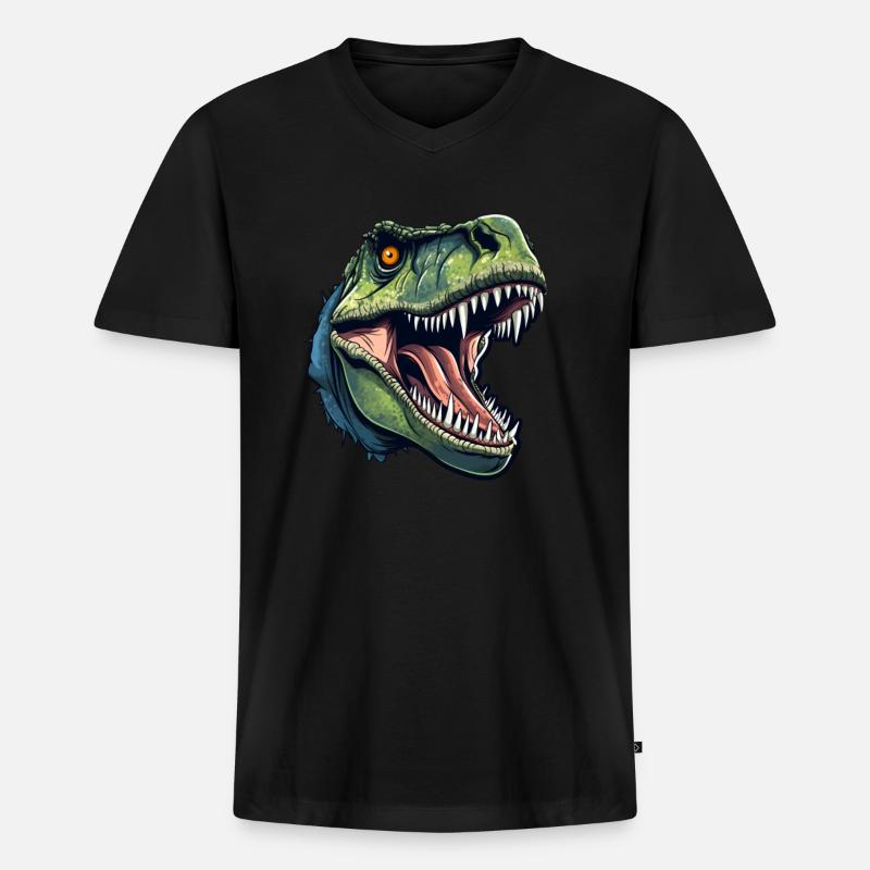 T-Rex Dino Kopf - Männer Premium Bio T-Shirt mit V-Ausschnitt - Schwarz