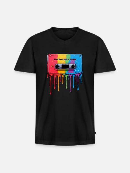 Cassette Drops - Men's Premium Organic T-shirt with V-neck - black