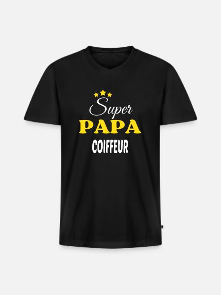 Super Papa COIFFEUR ANNIVERSAIRE - T-shirt encolure en V Premium bio Homme - noir