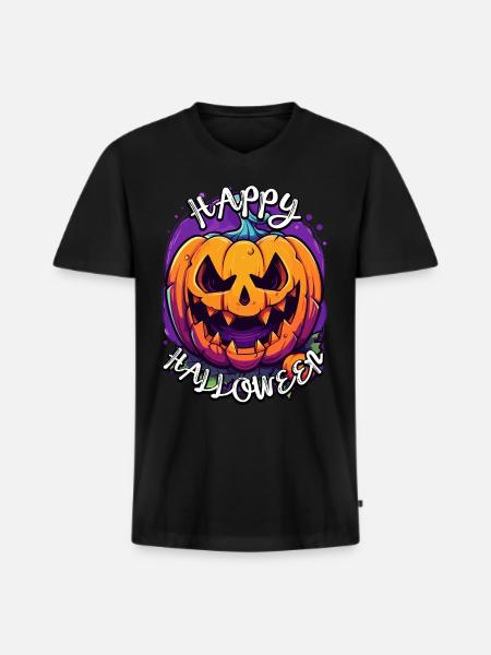 Läskig-rolig Halloween popkonst Glad Halloween - Ekologisk premium-T-shirt med V-ringning herr - svart