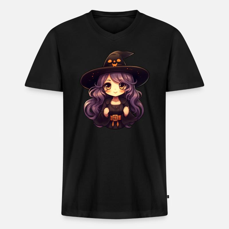 Comic Hexe - Männer Premium Bio T-Shirt mit V-Ausschnitt - Schwarz