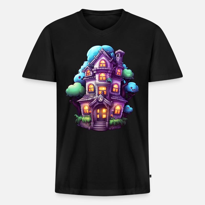 Comic Spukhaus - Männer Premium Bio T-Shirt mit V-Ausschnitt - Schwarz
