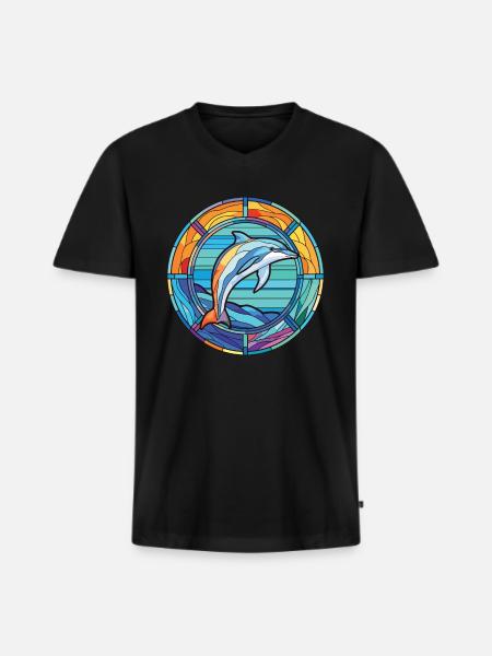 Delphin Bunte Aquarell-Tierillustration - Männer Premium Bio T-Shirt mit V-Ausschnitt - Schwarz