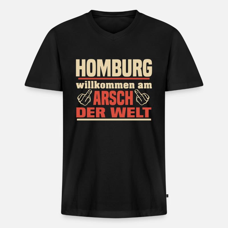 Homburg - Männer Premium Bio T-Shirt mit V-Ausschnitt - Schwarz