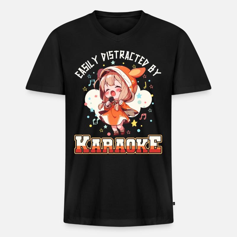 Easily distracted by Karaoke - Männer Premium Bio T-Shirt mit V-Ausschnitt - Schwarz