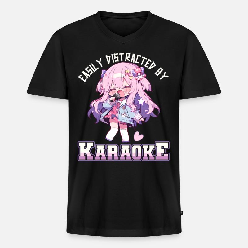 Easily distracted by Karaoke - Männer Premium Bio T-Shirt mit V-Ausschnitt - Schwarz