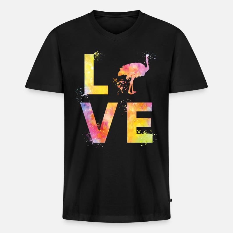 Strauß Vogel Straußenvogel Liebe - Männer Premium Bio T-Shirt mit V-Ausschnitt - Schwarz