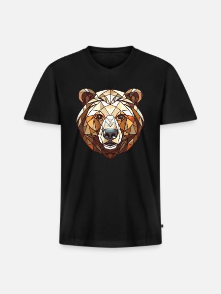 Siberische bruine beer kleurrijke aquarel dier - Mannen Premium Bio T-shirt met V-hals - zwart