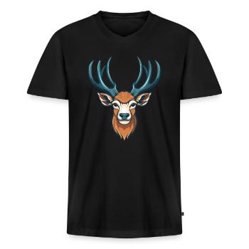 Deer, Deer Head - Men's Premium Organic T-shirt with V-neck - black - Front - Nico (187cm)