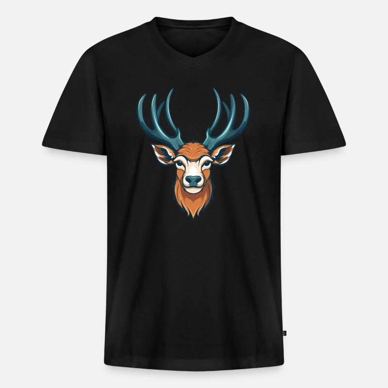Hirsch, Hirschkopf - Männer Premium Bio T-Shirt mit V-Ausschnitt - Schwarz