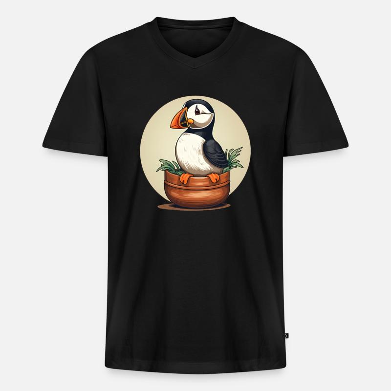 Papageientaucher - Männer Premium Bio T-Shirt mit V-Ausschnitt - Schwarz