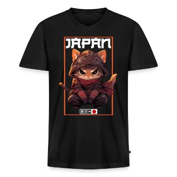 Asia Cat Japanese Samurai Samurai - Men's Premium Organic T-shirt with V-neck - black - Front - Nico (187cm)