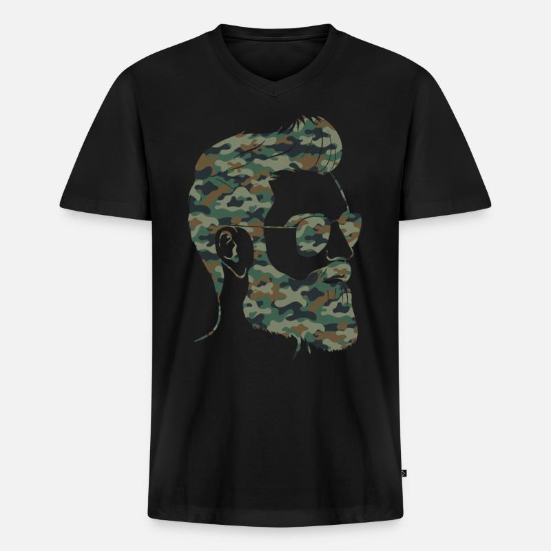 Beard Lover Bearded Man Camo - Männer Premium Bio T-Shirt mit V-Ausschnitt - Schwarz