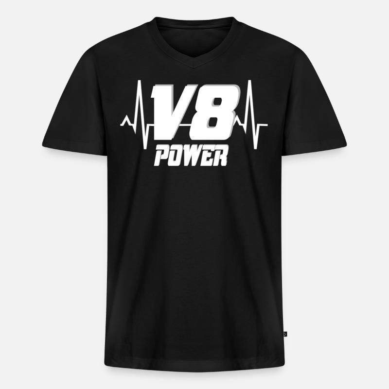 V8 - Männer Premium Bio T-Shirt mit V-Ausschnitt - Schwarz