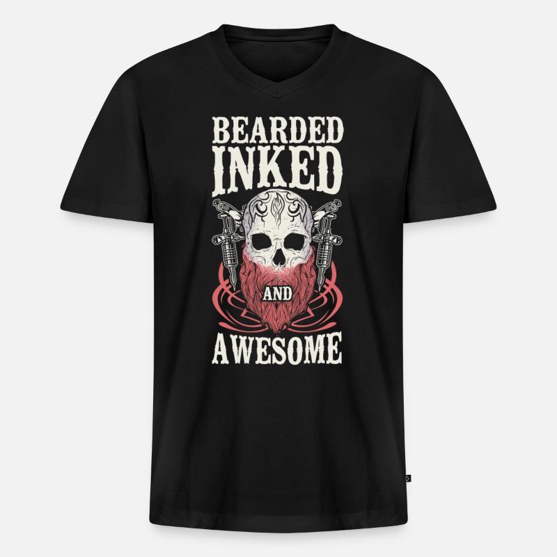 Beard Lover Bearded Man Tattoo - Männer Premium Bio T-Shirt mit V-Ausschnitt - Schwarz