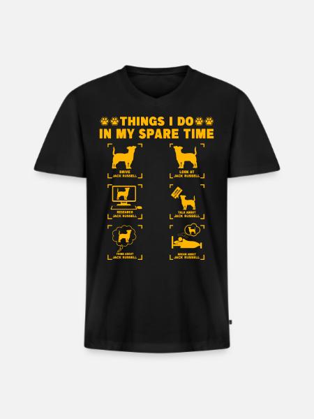 Ce que je fais pendant mon temps libre Jack Russell - T-shirt encolure en V Premium bio Homme - noir