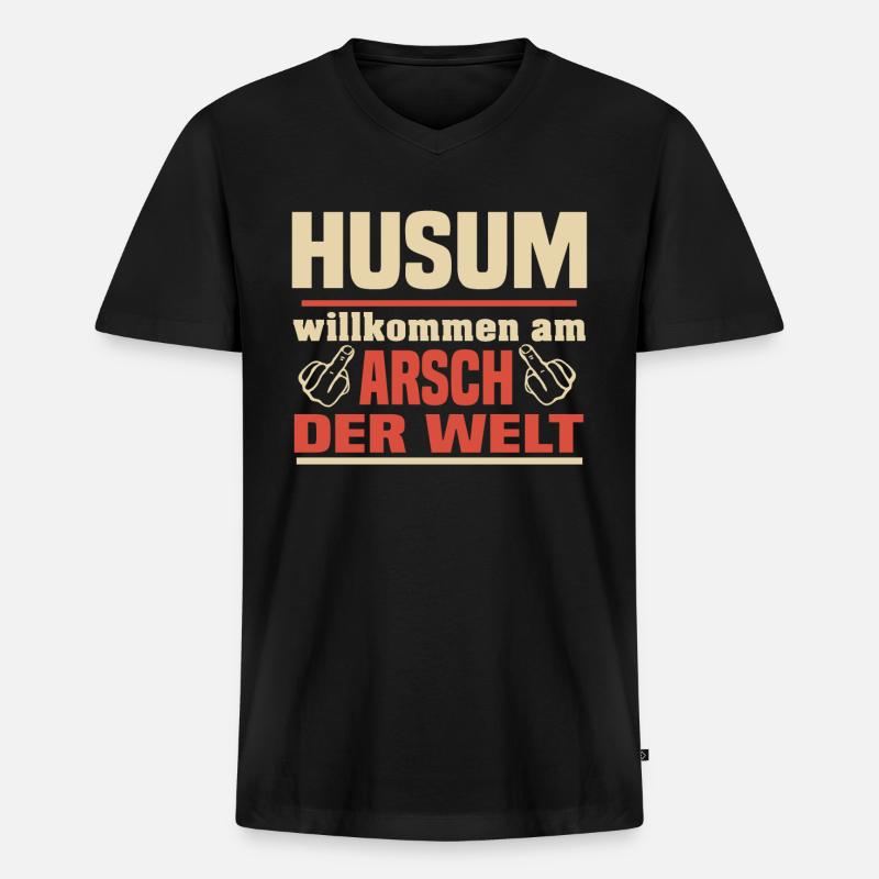 Husum - Männer Premium Bio T-Shirt mit V-Ausschnitt - Schwarz