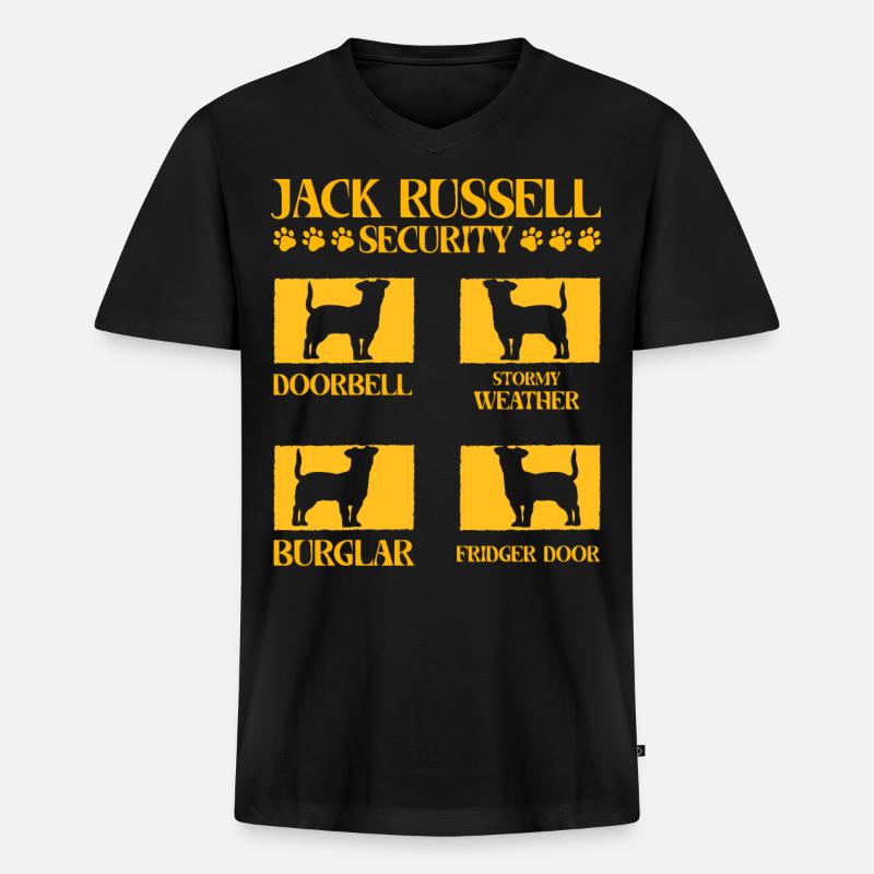 Jack Russell Security - Männer Premium Bio T-Shirt mit V-Ausschnitt - Schwarz