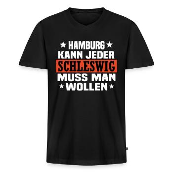 Schleswig - Männer Premium Bio T-Shirt mit V-Ausschnitt - Schwarz - Vorne - Nico (187cm)