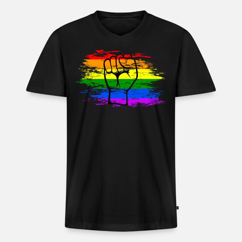 Regenbogen Flagge Faust used - Männer Premium Bio T-Shirt mit V-Ausschnitt - Schwarz