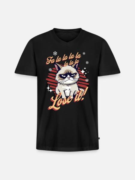 Angry Cat Xmas Sarcastic Funny Cat Meme - Men's Premium Organic T-shirt with V-neck - black