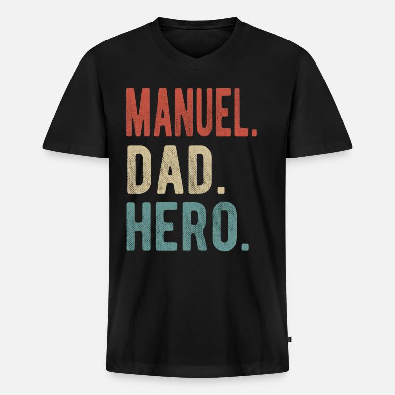 Manuel Papa Held - Männer Premium Bio T-Shirt mit V-Ausschnitt - Schwarz