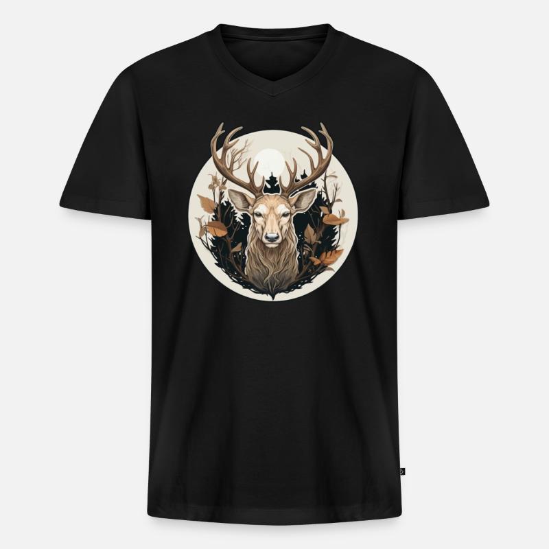 Hirsch Natur - Männer Premium Bio T-Shirt mit V-Ausschnitt - Schwarz