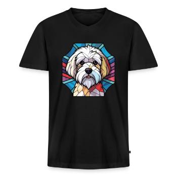 Coton Du Tulear hunderace akvarel illustration - Premium økologisk T-shirt med V-hals til mænd - sort - Foran - Nico (187cm)